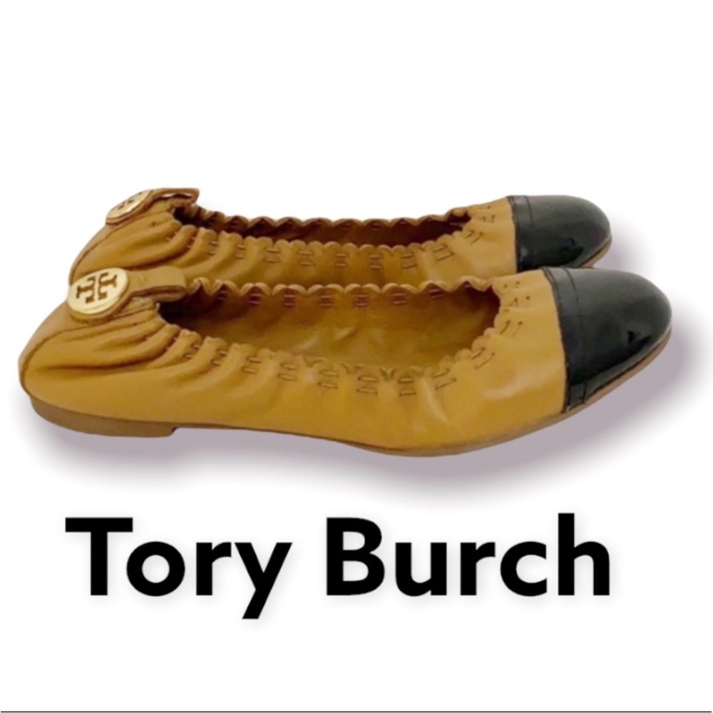 Authentic Tory Burch designer Signature leather flats sz 5.5